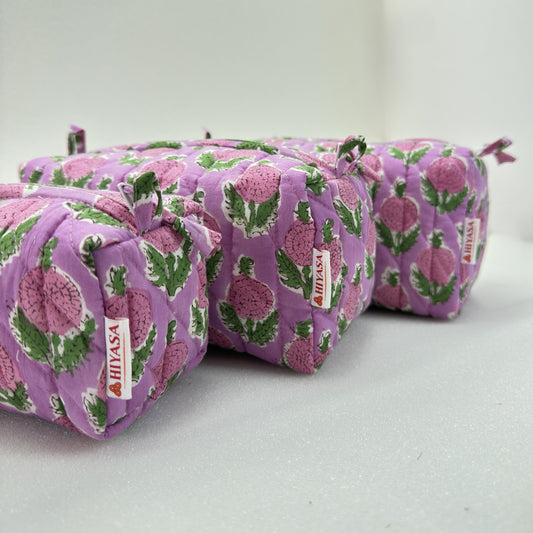 Lively Lilac - Set of 3 Handblock Printed Quilted Pouches | Crafted in Jaipur