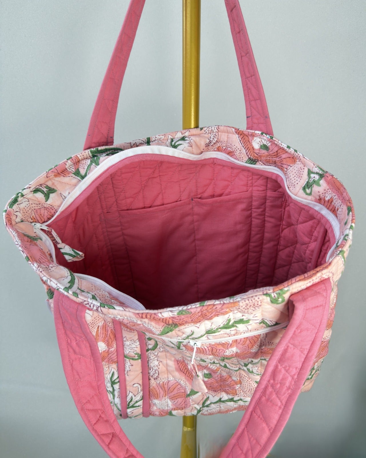 Peaceful Peach Quilted Tote Bag | Made in Jaipur