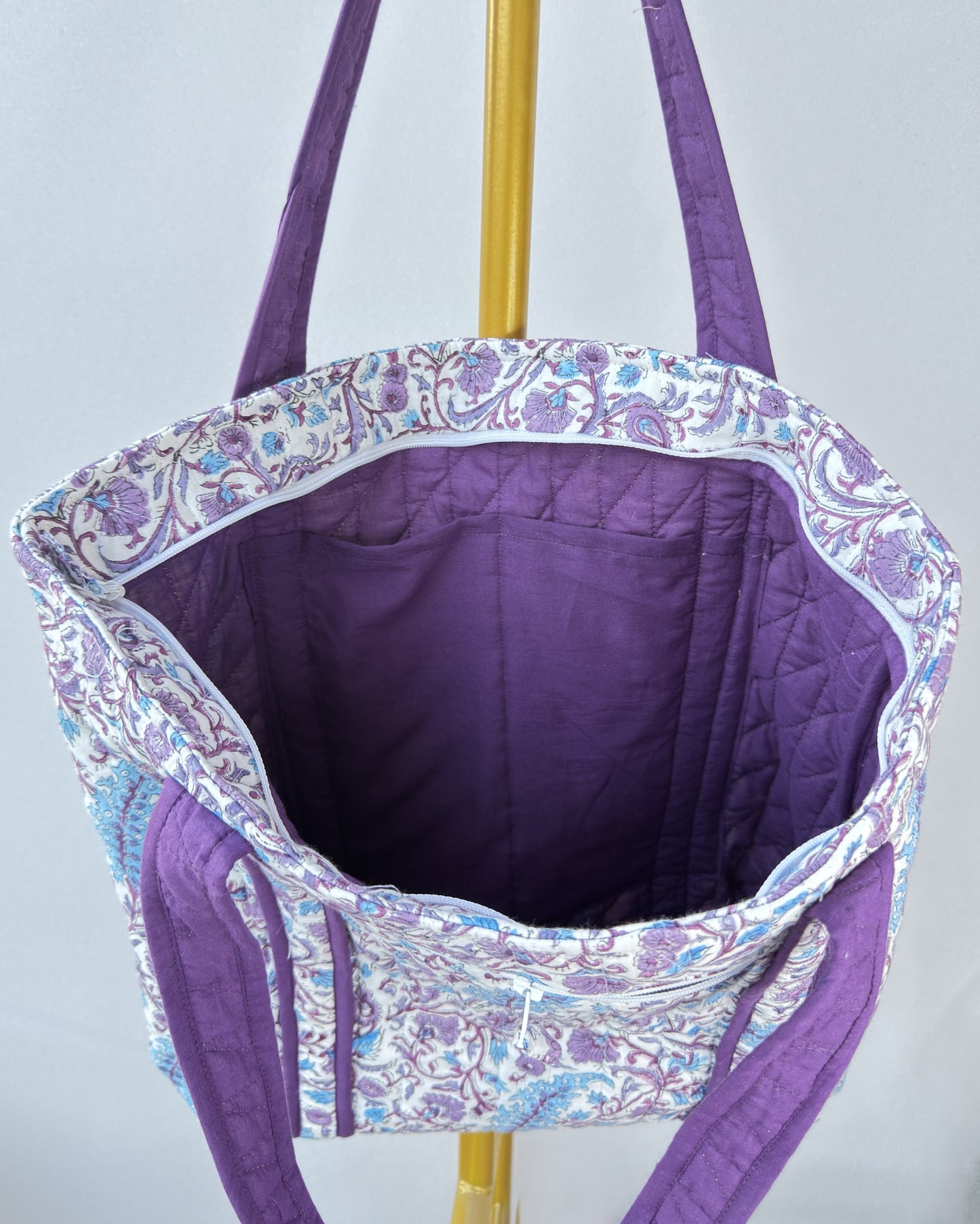 Tranquil Violet Quilted Tote Bag | Made in Jaipur