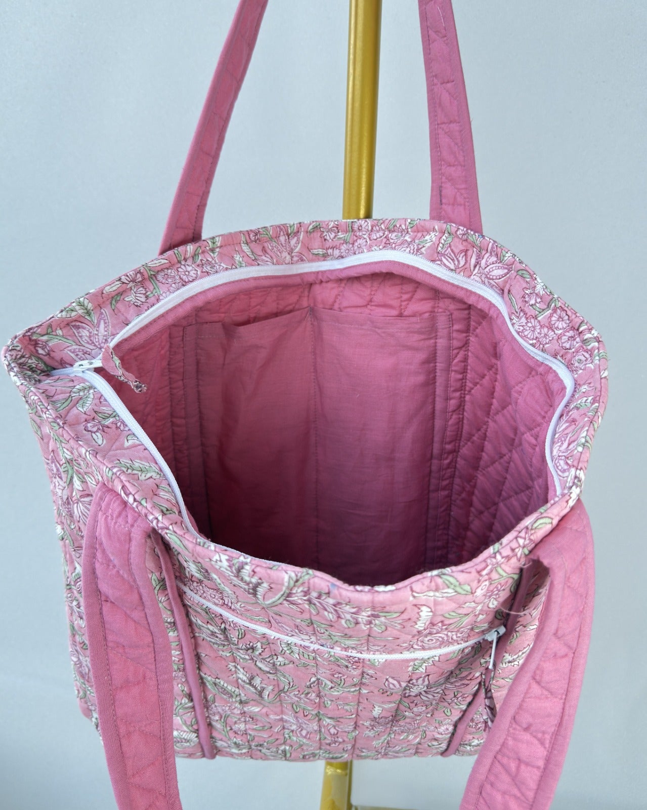 Blissful Pink Quilted Tote Bag | Made in Jaipur