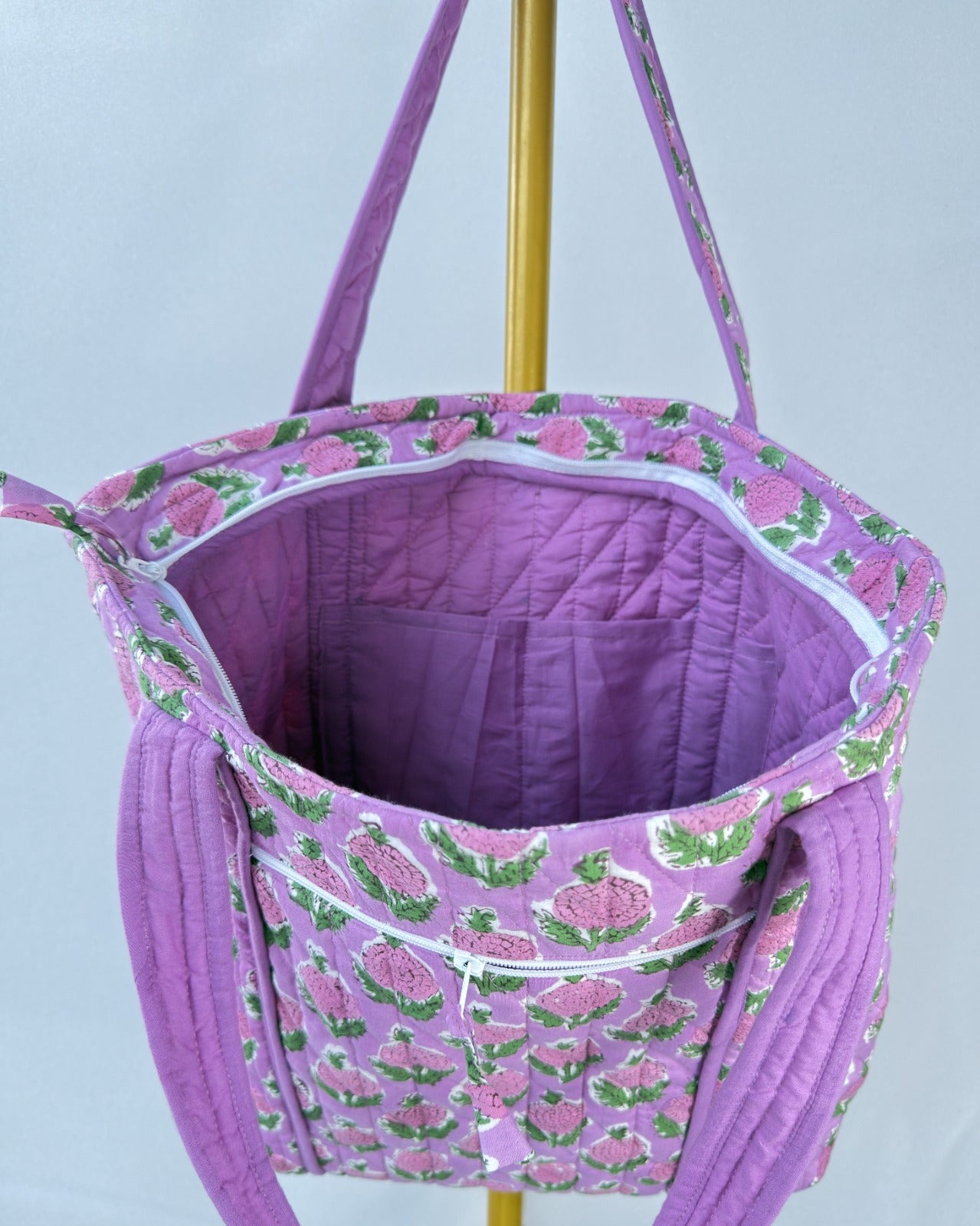 Lively Lilac Quilted Tote Bag | Made in Jaipur