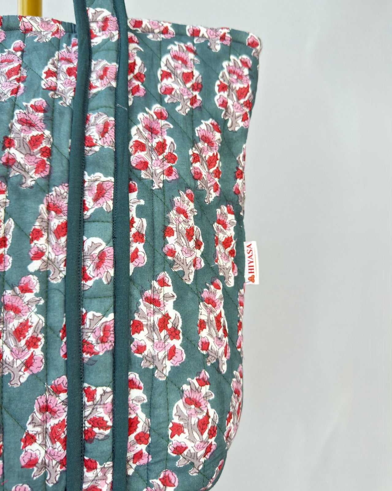 Graceful Emerald Quilted Tote Bag | Made in Jaipur