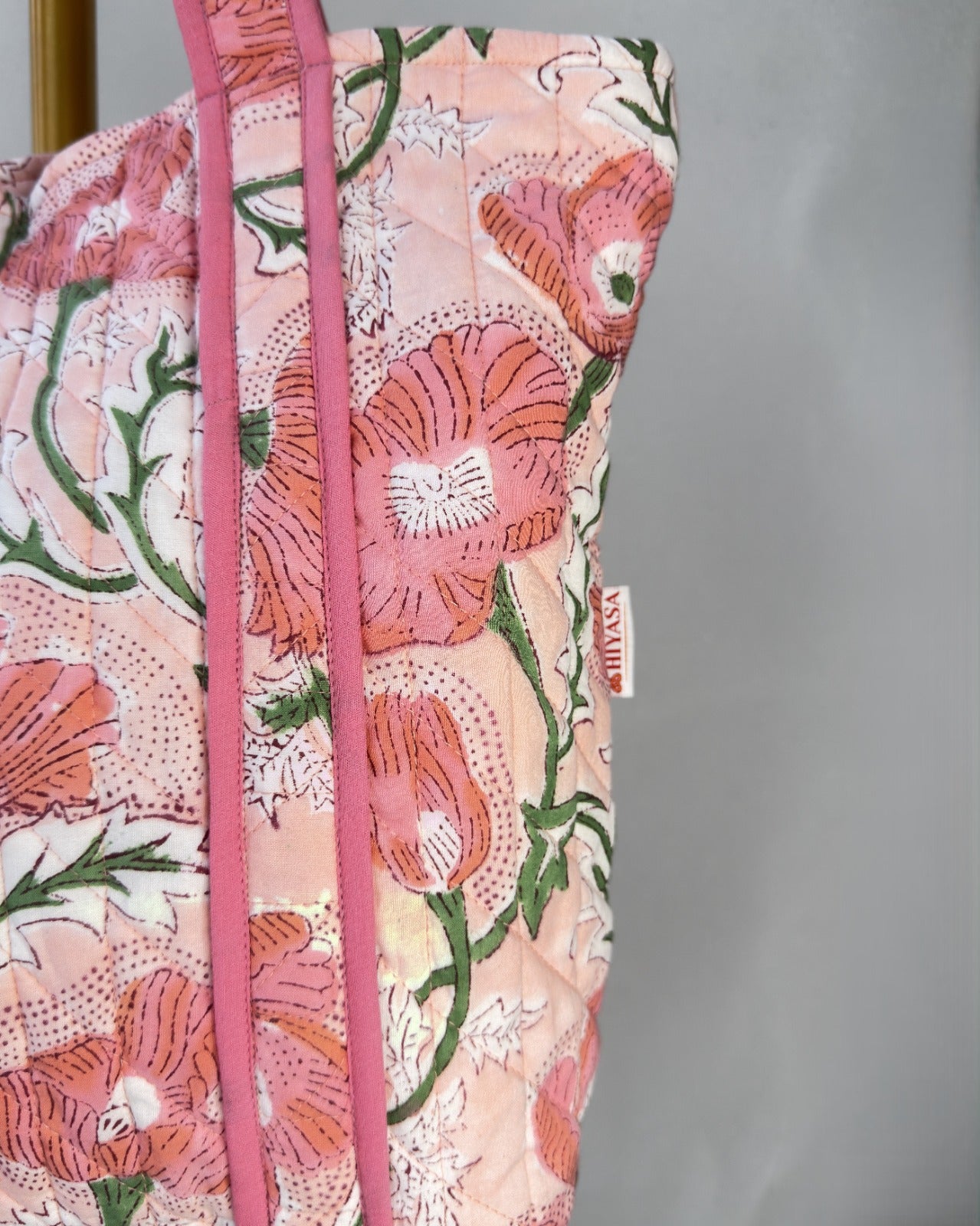 Peaceful Peach Quilted Tote Bag | Made in Jaipur