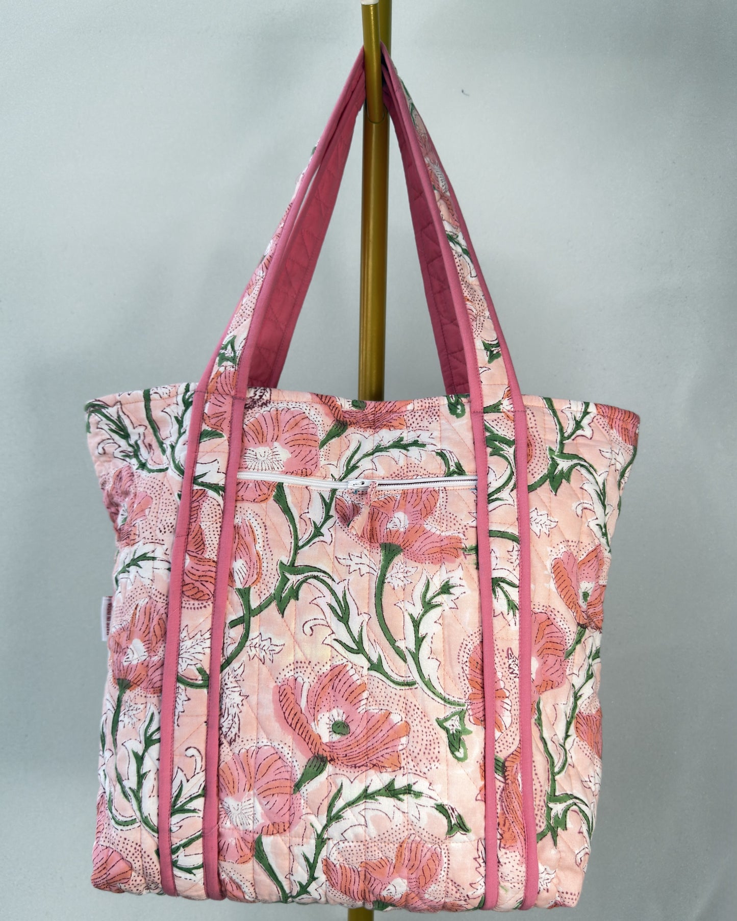 Peaceful Peach Quilted Tote Bag | Made in Jaipur