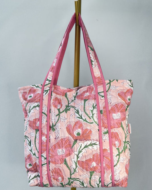 Peaceful Peach Quilted Tote Bag | Made in Jaipur