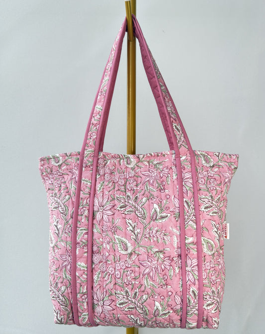 Blissful Pink Quilted Tote Bag | Made in Jaipur