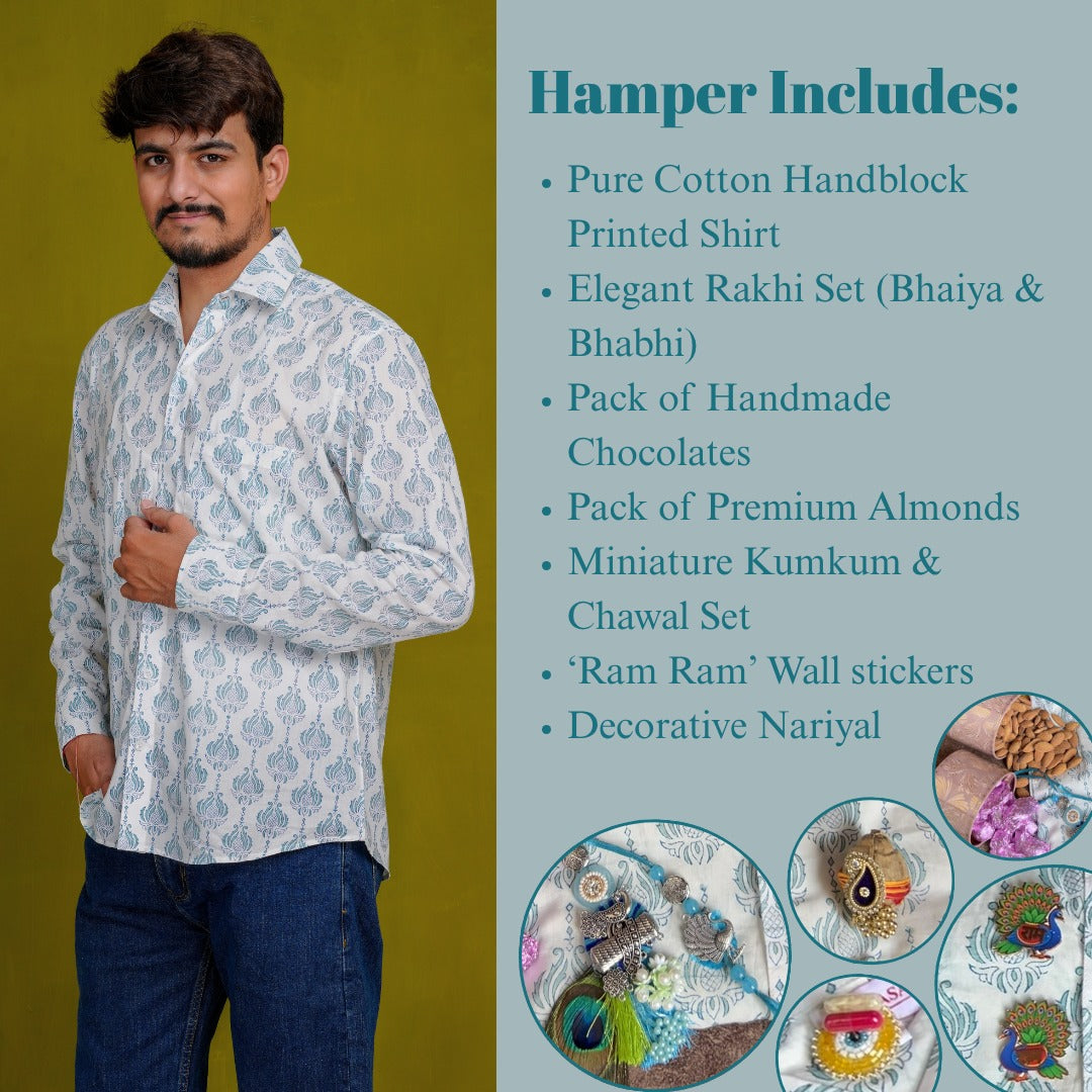 True Blue Full Sleeve Shirt Hiyasa Rakhi Hamper - For Brothers