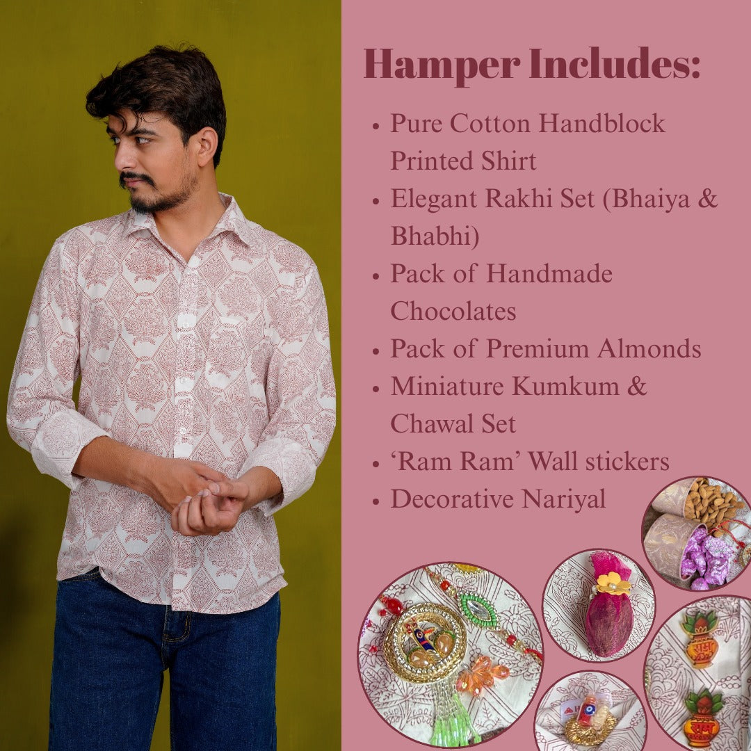 Humble Brown Full Sleeve Shirt Hiyasa Rakhi Hamper - For Brothers