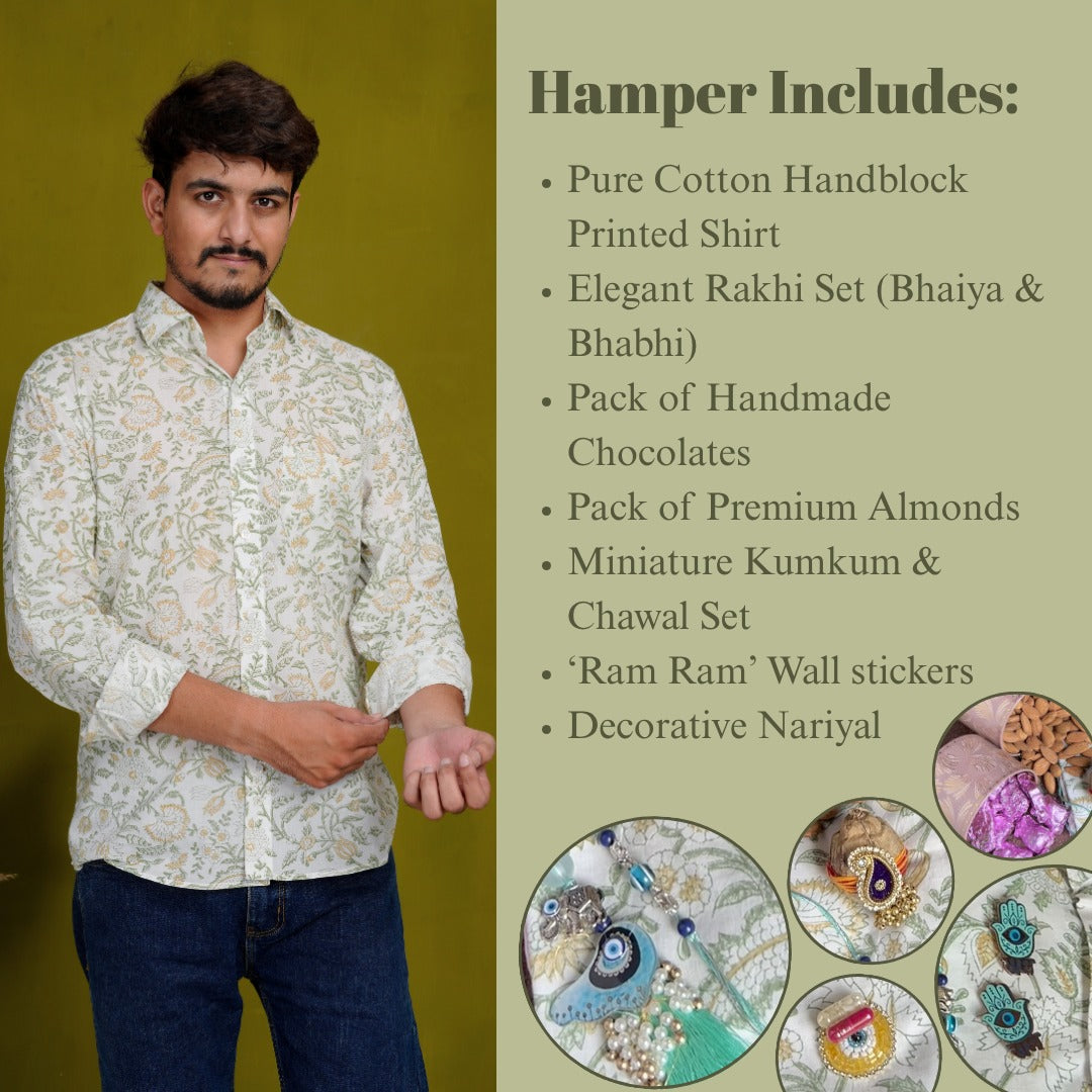 Optimistic Olive Full Sleeve Shirt Hiyasa Rakhi Hamper - For Brothers