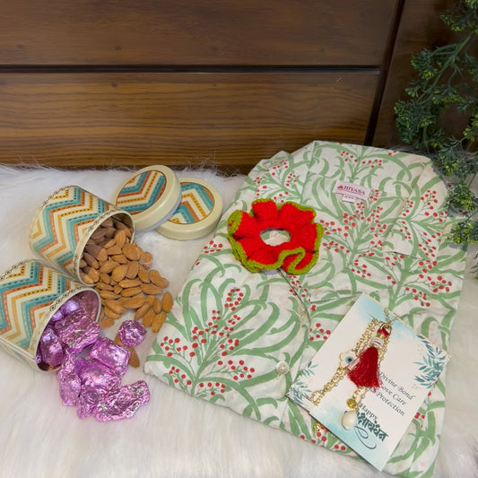 Graceful Green Dress Hiyasa Rakhi Hamper - For Sisters