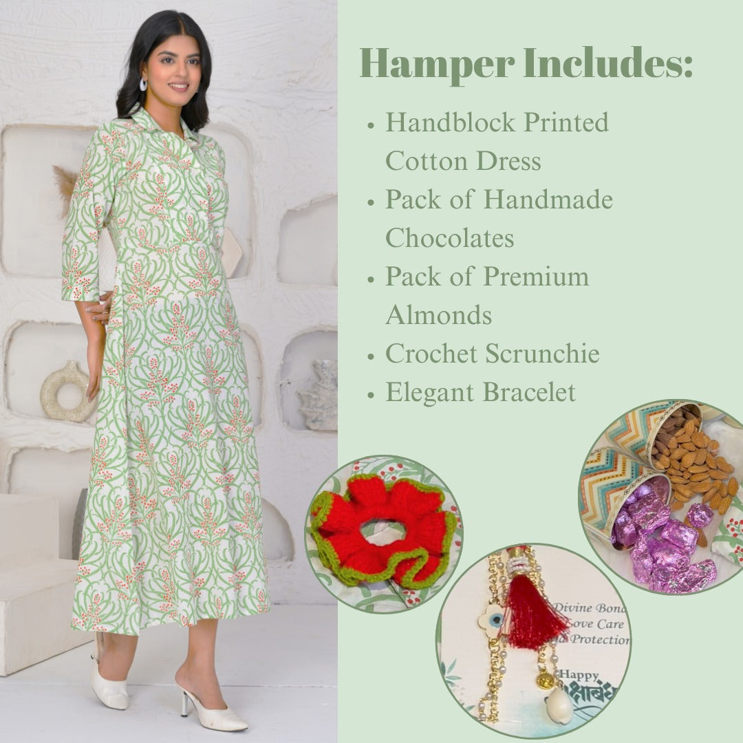 Graceful Green Dress Hiyasa Rakhi Hamper - For Sisters