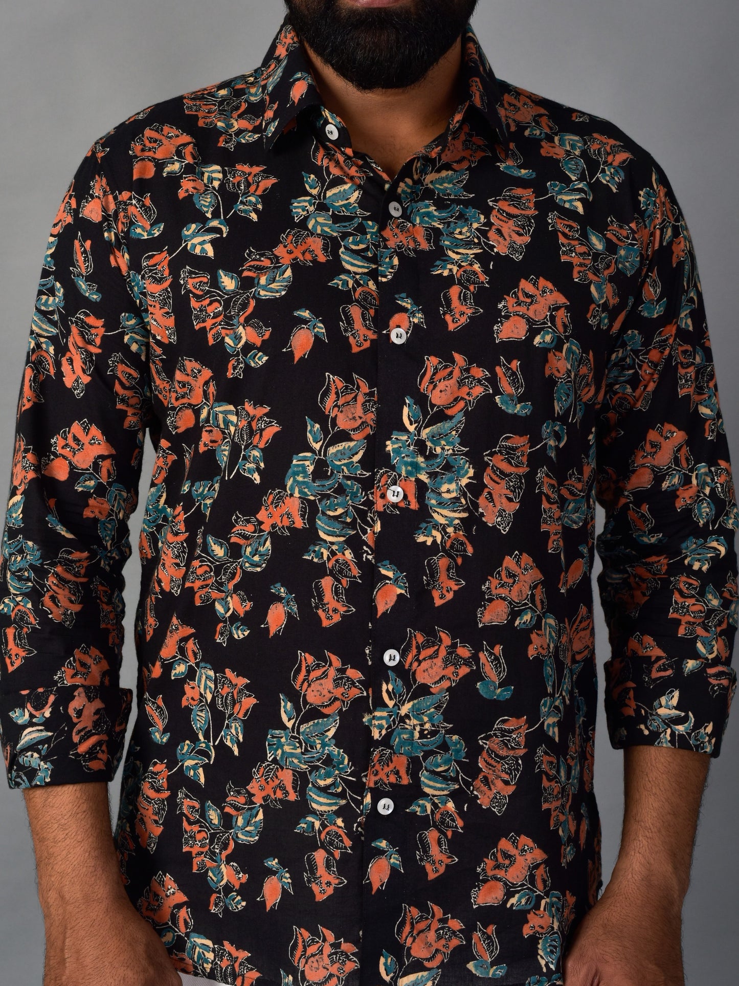 Playful Black Men’s Handblock Full Sleeve Shirt - Woven with Purpose, Worn with Pride
