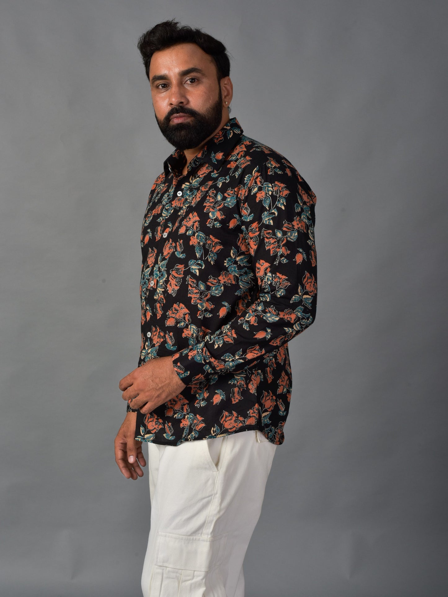 Playful Black Men’s Handblock Full Sleeve Shirt - Woven with Purpose, Worn with Pride