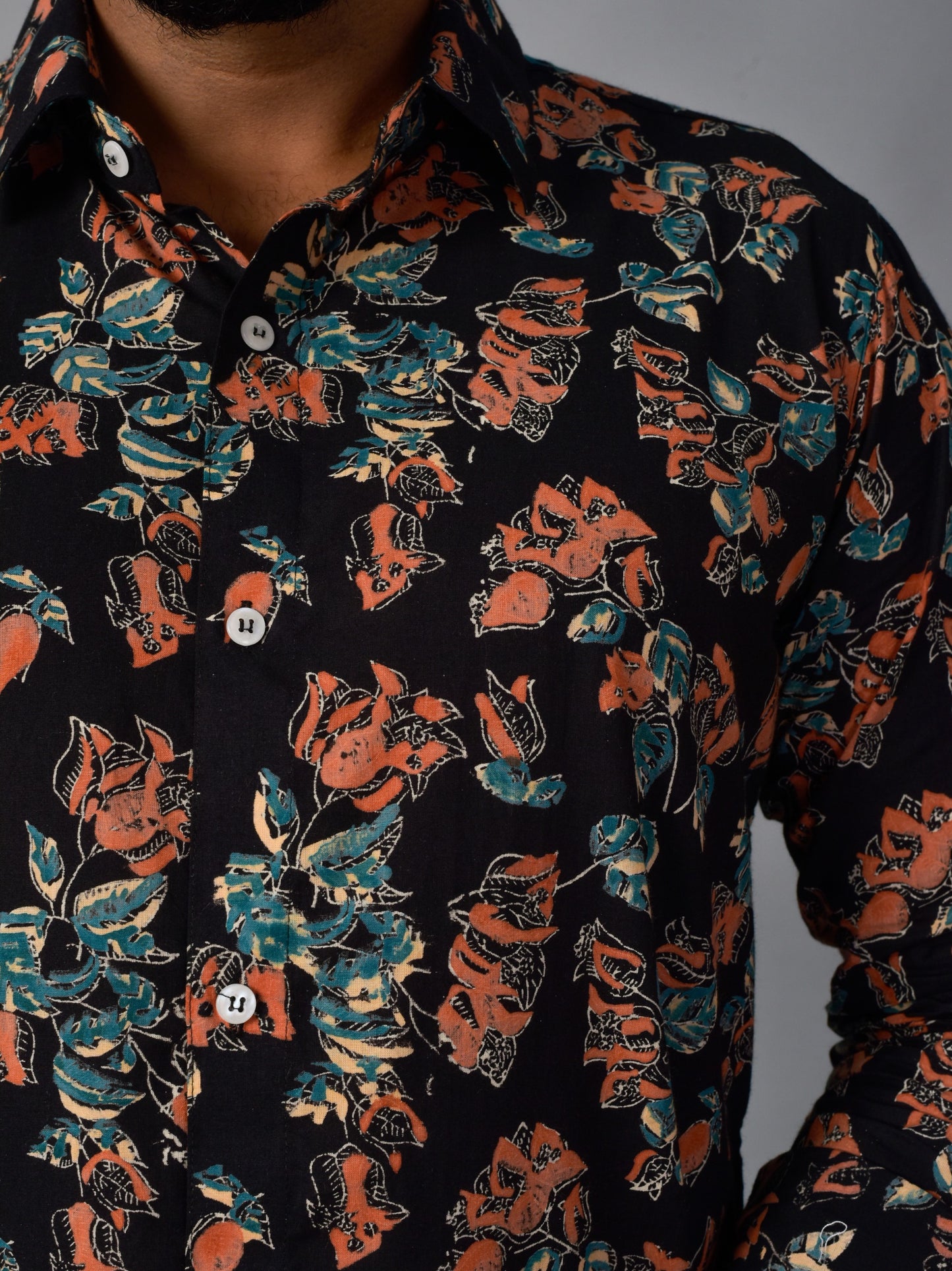 Playful Black Men’s Handblock Full Sleeve Shirt - Woven with Purpose, Worn with Pride