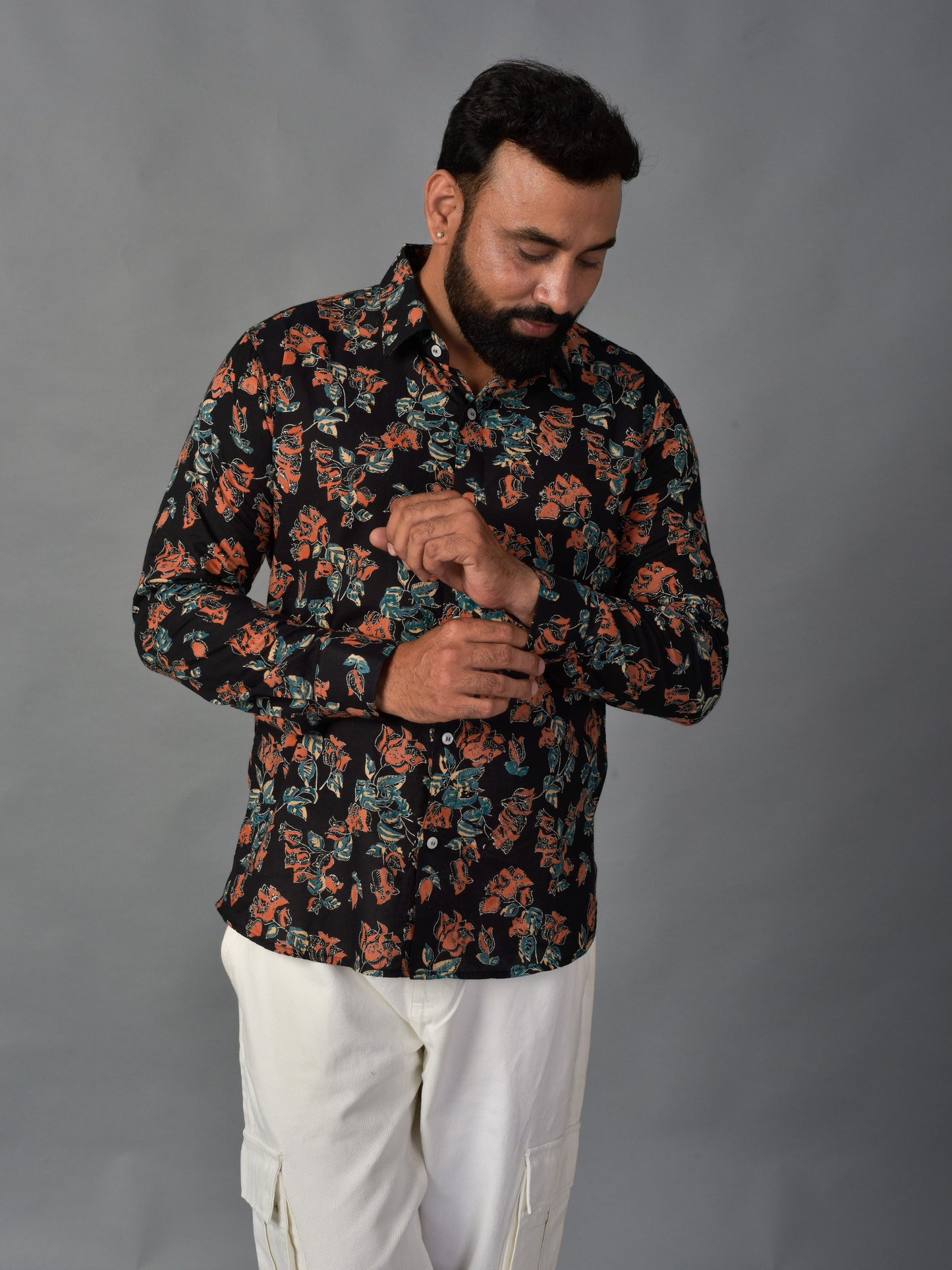 Playful Black Men’s Handblock Full Sleeve Shirt - Woven with Purpose, Worn with Pride