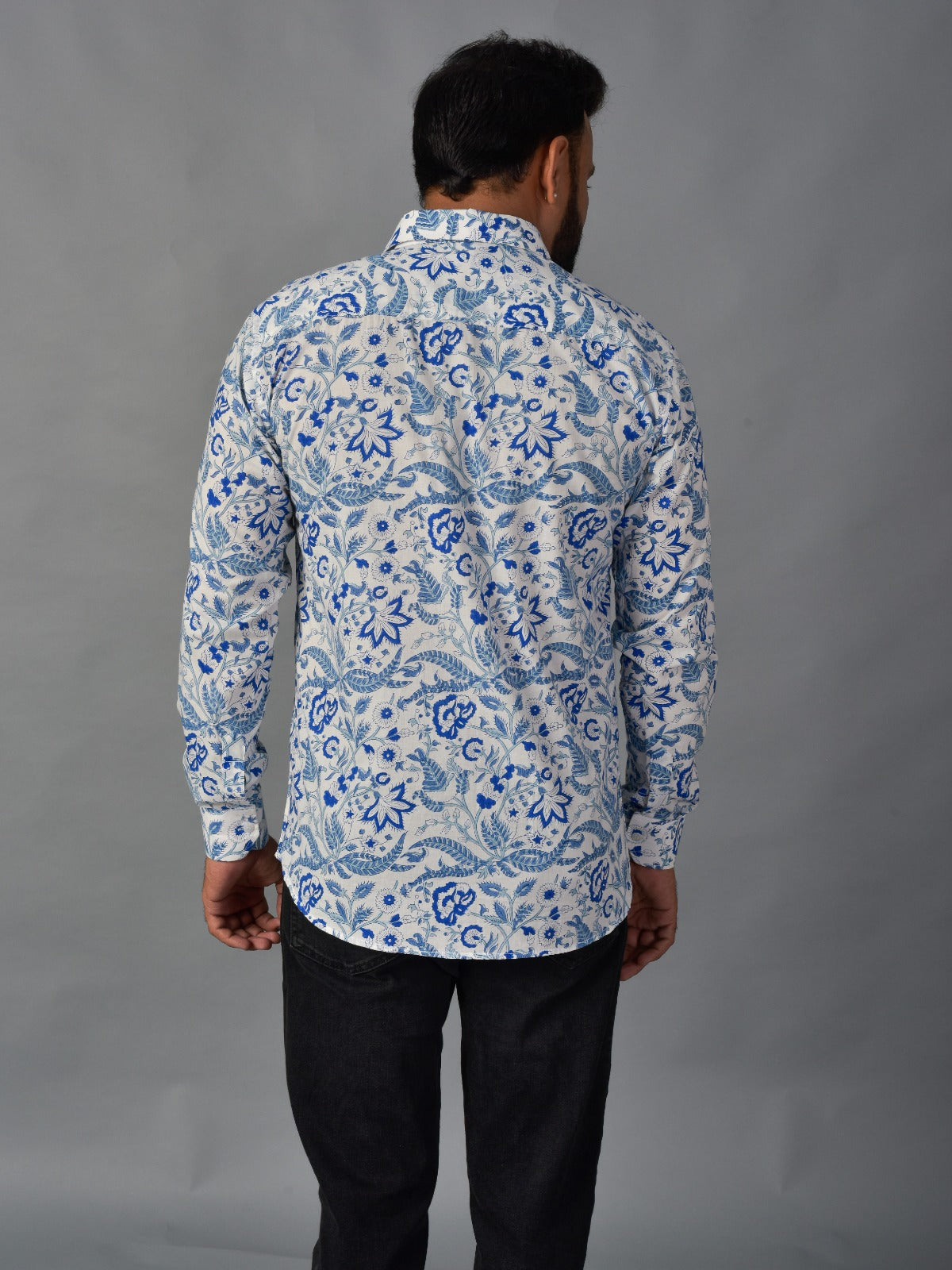 Soothing Blue Men’s Handblock Full Sleeve Shirt - Woven with Purpose, Worn with Pride