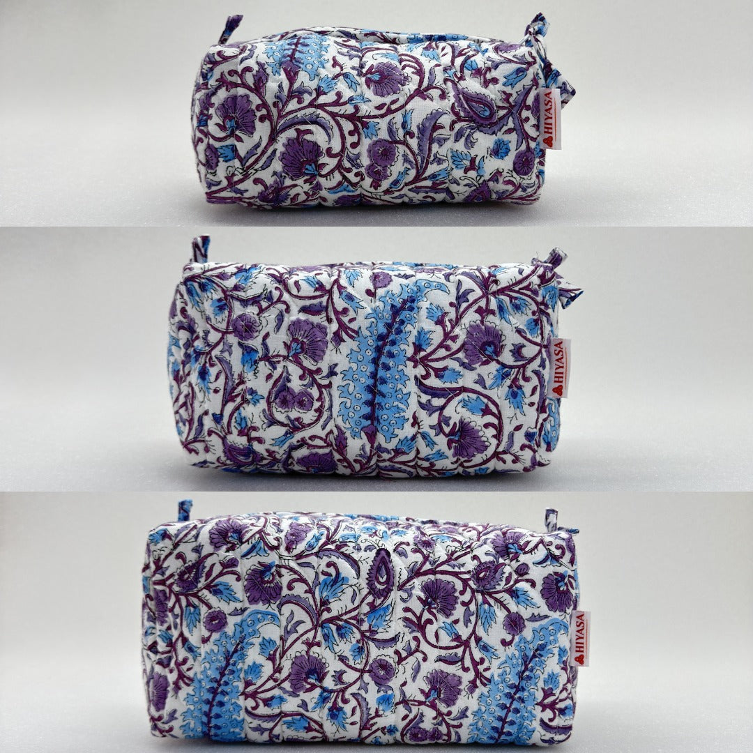 Tranquil Violet - Set of 3 Handblock Printed Quilted Pouches | Crafted in Jaipur