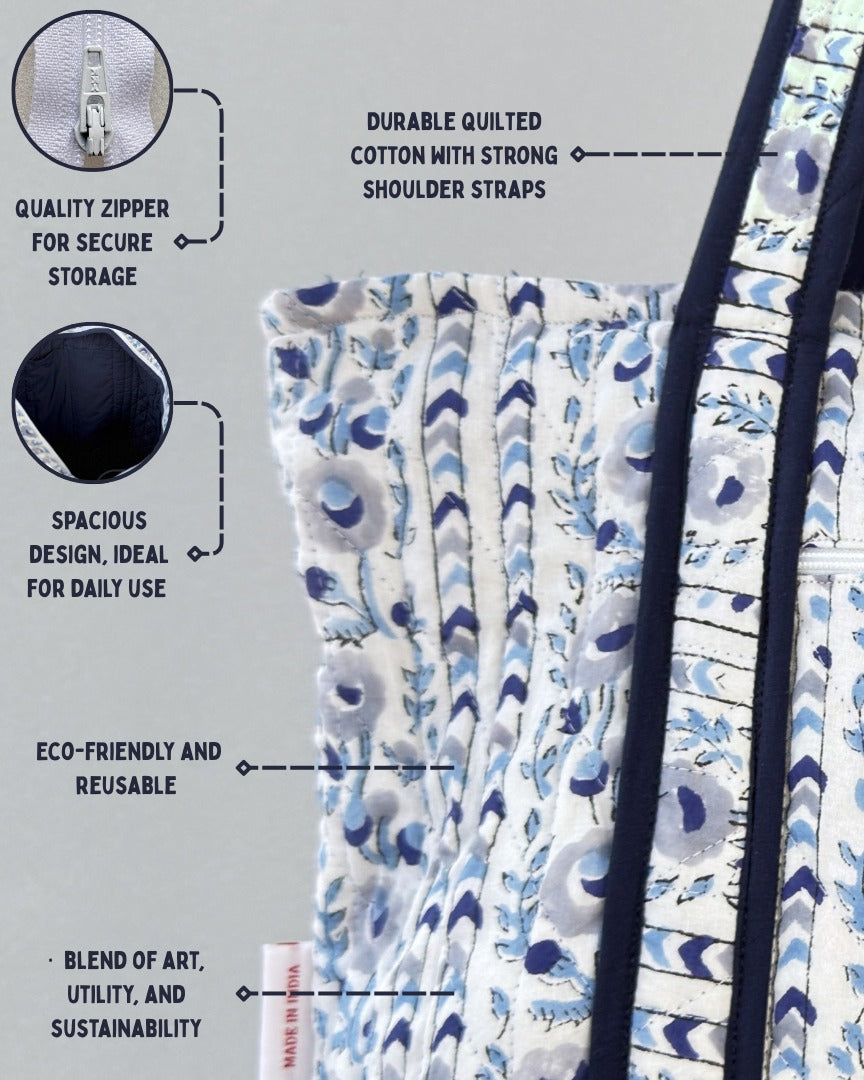 Hopeful Moonbloom Quilted Tote Bag | Made in Jaipur