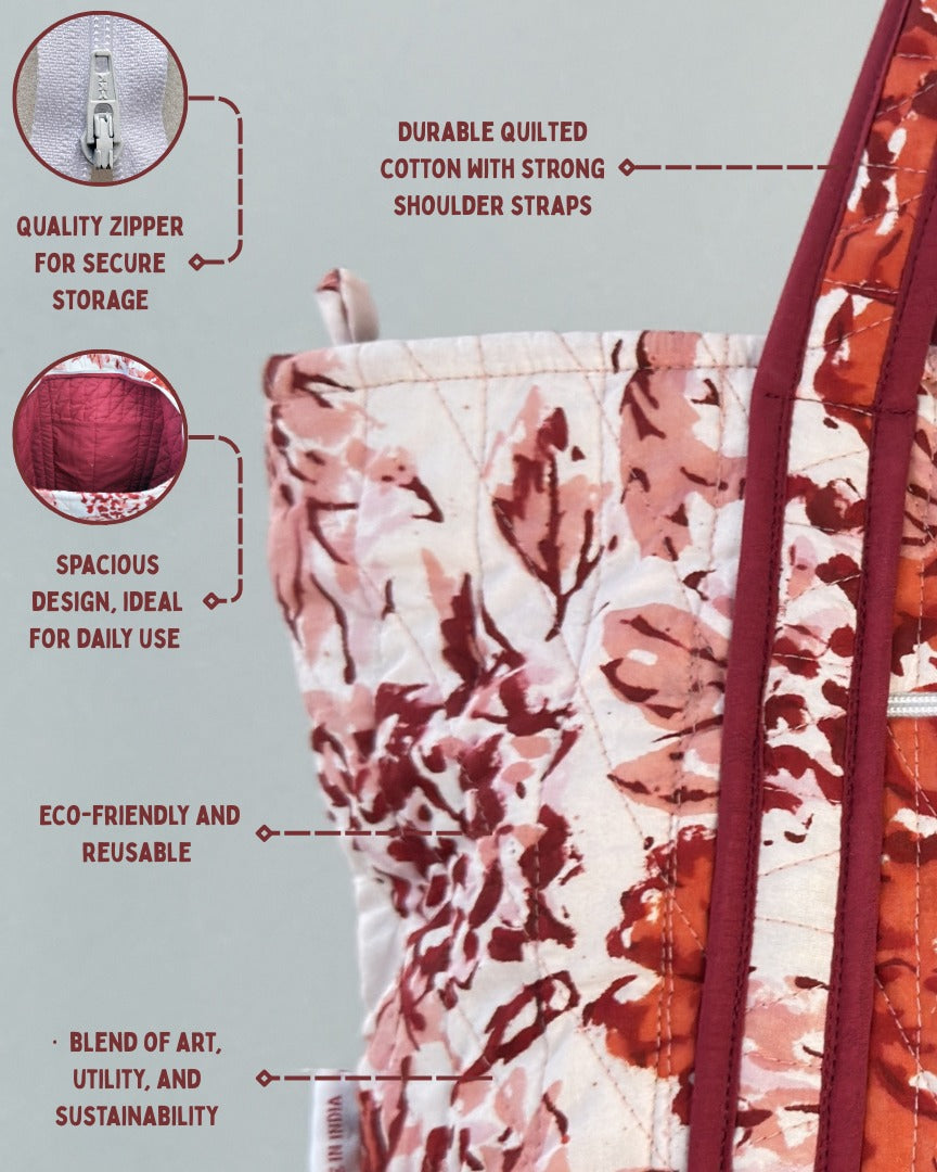 Gulzaar Rose Quilted Tote Bag | Made in Jaipur