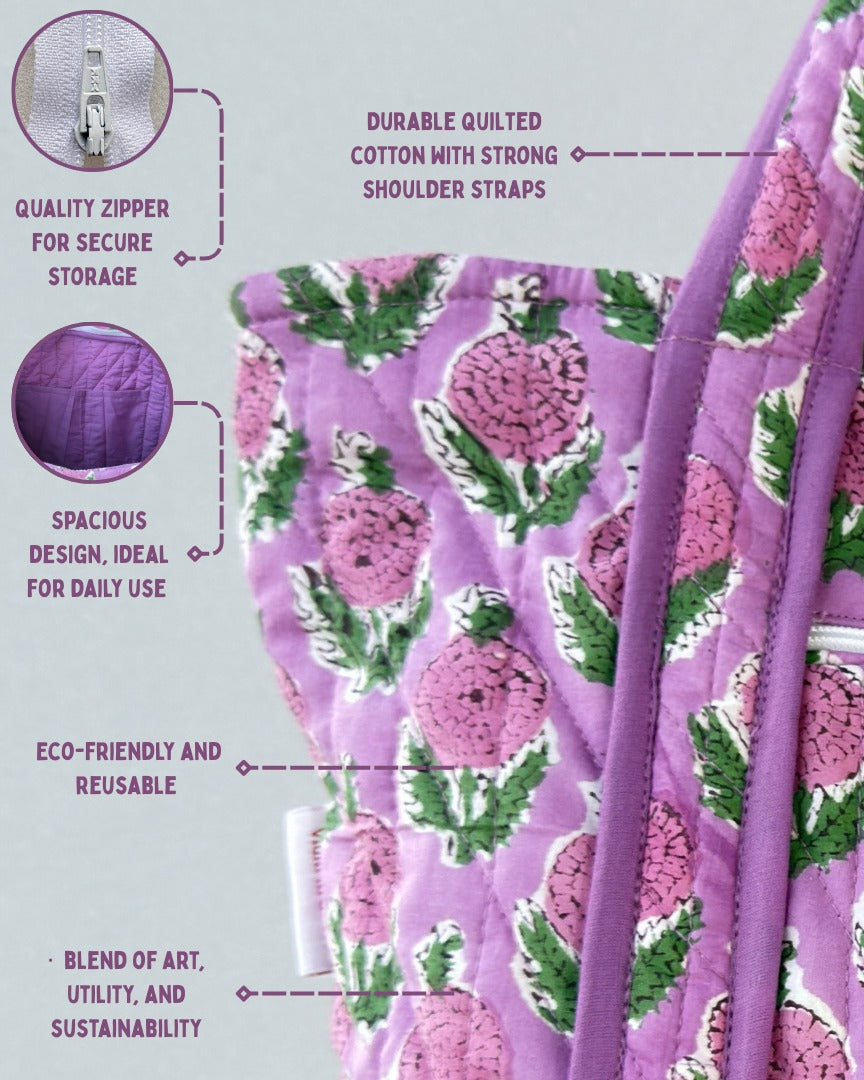 Lively Lilac Quilted Tote Bag | Made in Jaipur