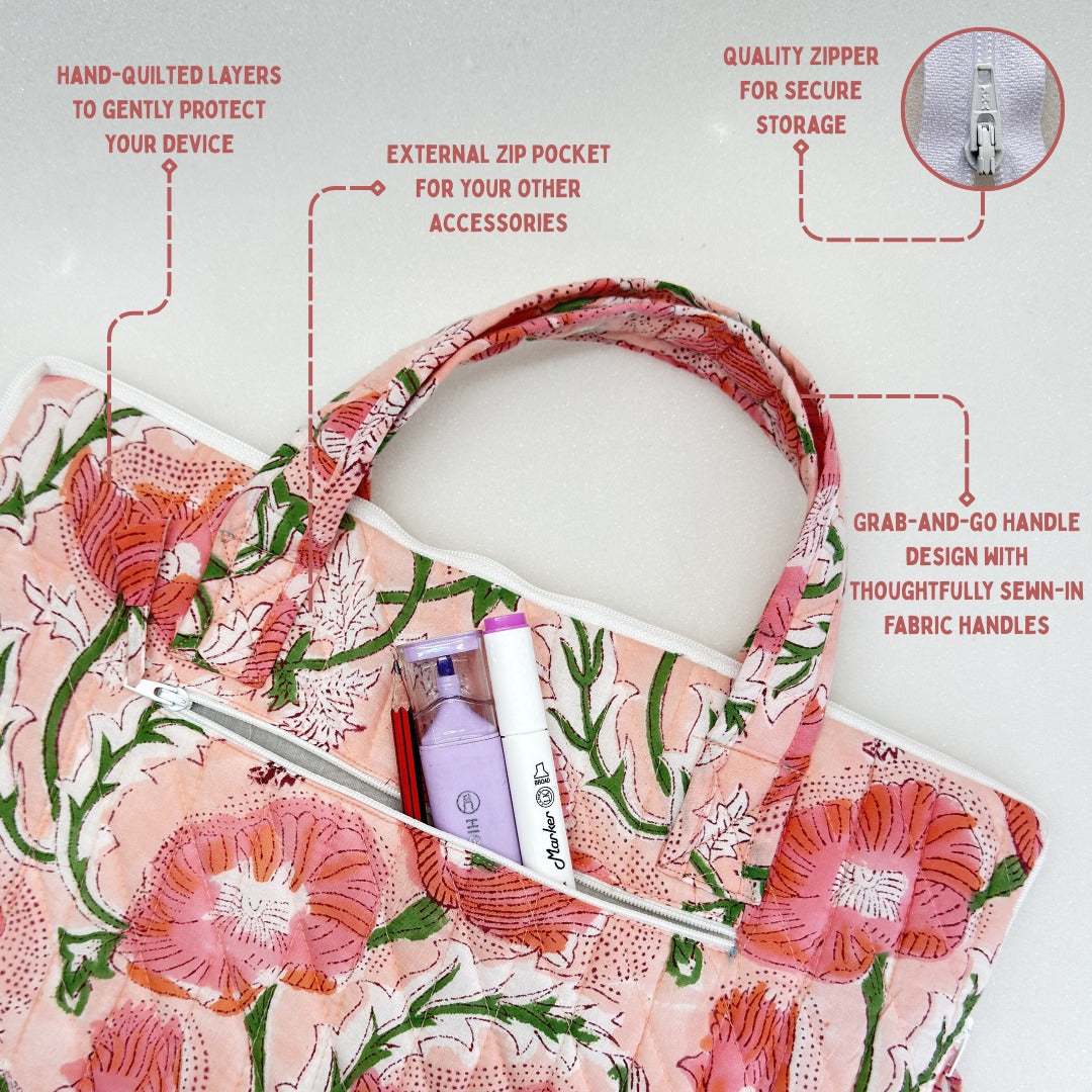 Peaceful Peach Laptop Companion - Hand quilted, Handcrafted