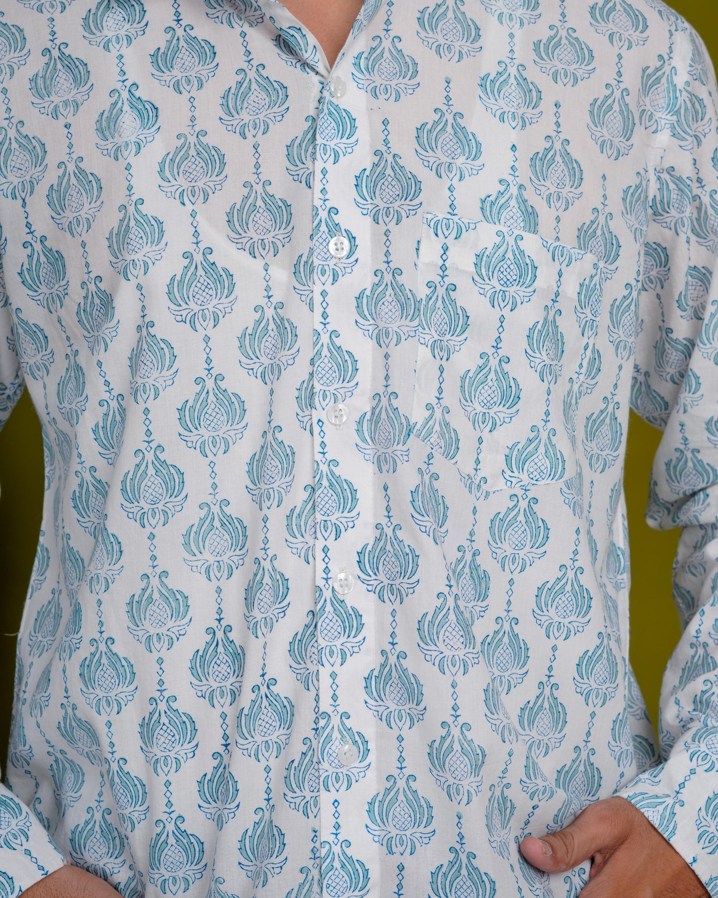 True Blue Men’s Handblock Full Sleeve Shirt - Woven with Purpose, Worn with Pride