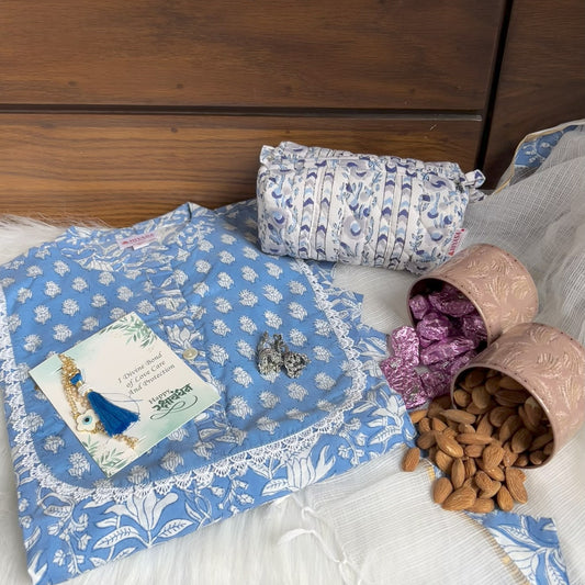 Calm Blue Three Piece Dress Hiyasa Rakhi Hamper - For Sisters