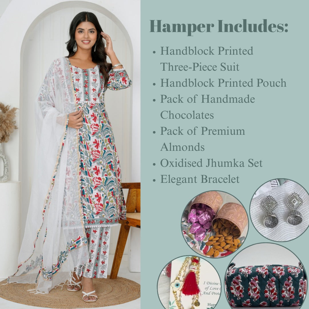 Wisdom Grey Three Piece Dress Hiyasa Rakhi Hamper - For Sisters