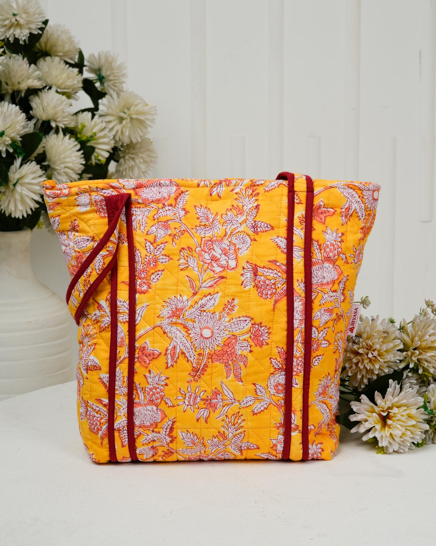 Radiant Yellow Quilted Tote Bag | Made in Jaipur