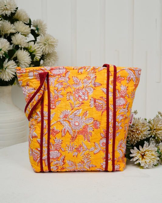 Radiant Yellow Quilted Tote Bag | Made in Jaipur