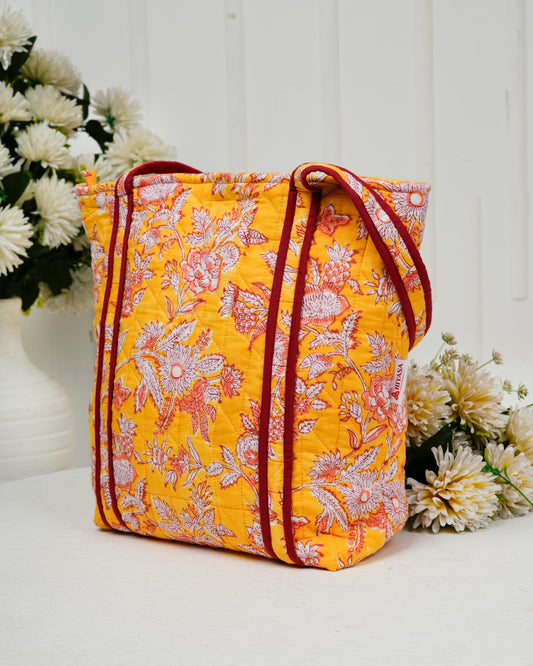 Radiant Yellow Quilted Tote Bag | Made in Jaipur