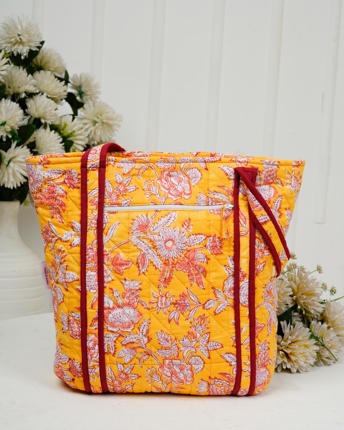 Radiant Yellow Quilted Tote Bag | Made in Jaipur