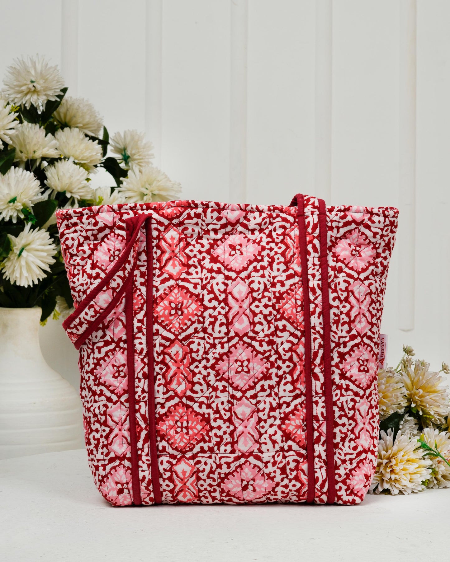 Sweet Red Quilted Tote Bag | Made in Jaipur