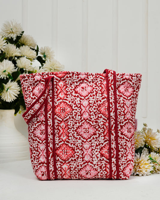 Sweet Red Quilted Tote Bag | Made in Jaipur