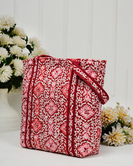 Sweet Red Quilted Tote Bag | Made in Jaipur
