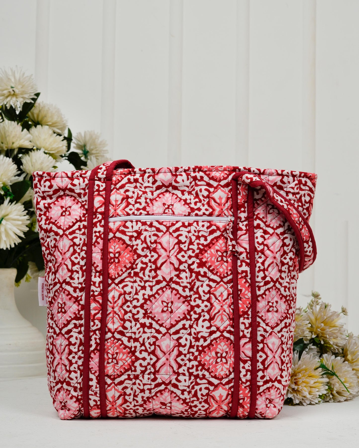 Sweet Red Quilted Tote Bag | Made in Jaipur