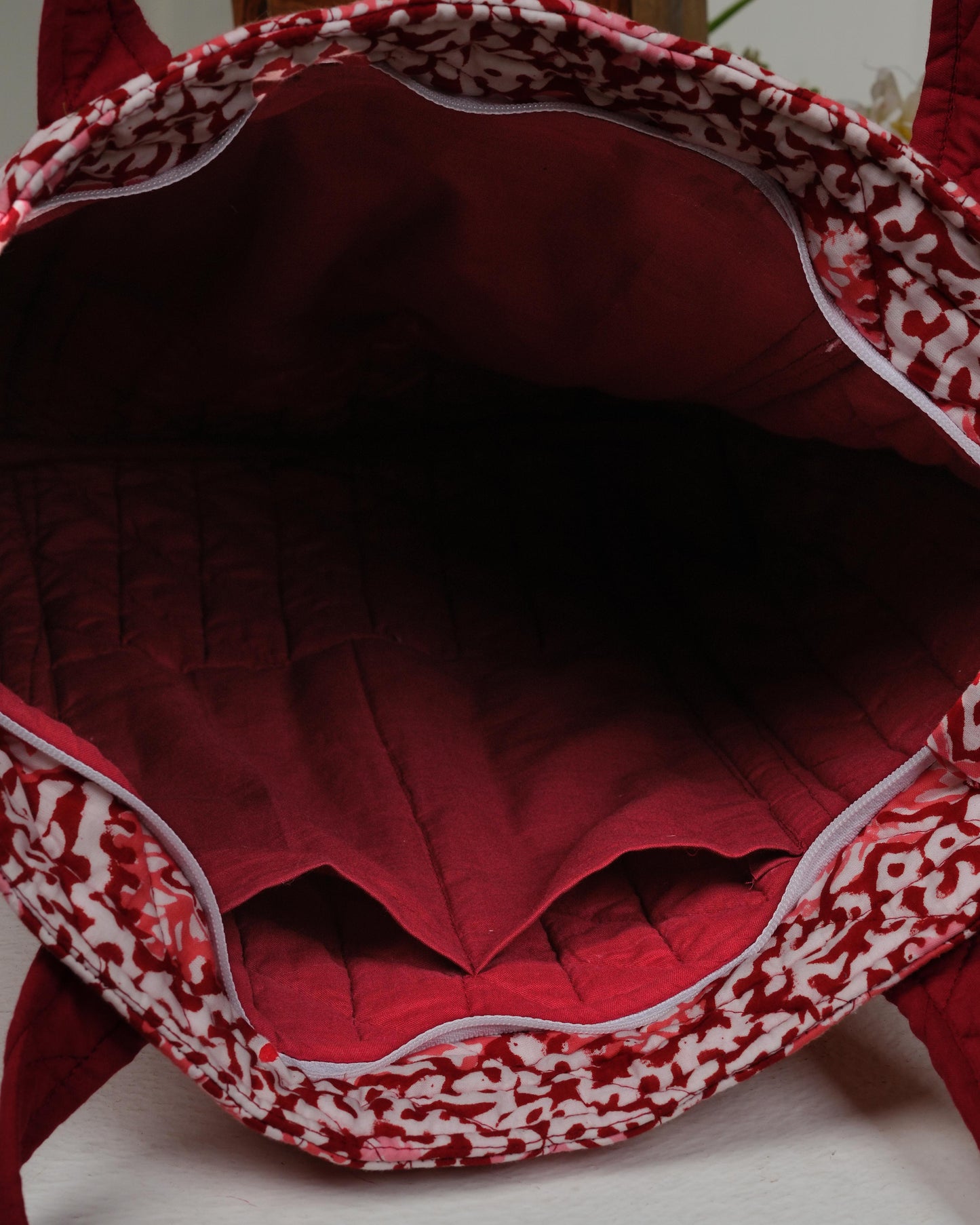 Sweet Red Quilted Tote Bag | Made in Jaipur