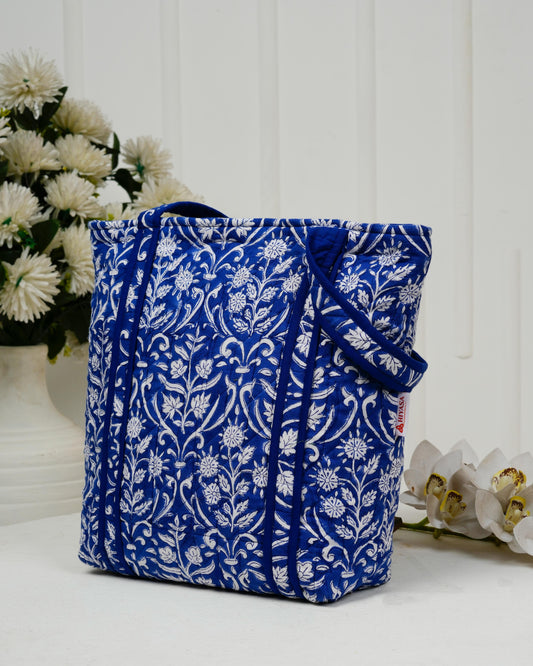 Royal Blue Quilted Tote Bag | Made in Jaipur