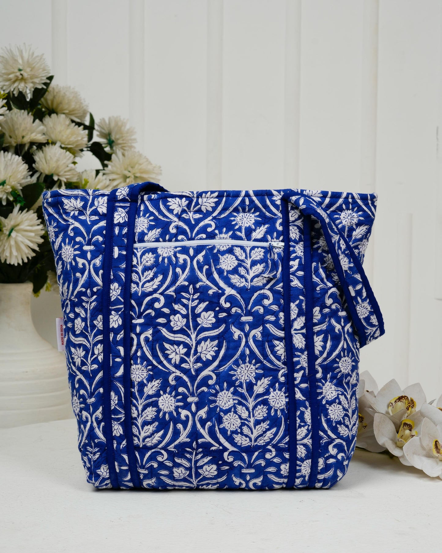 Royal Blue Quilted Tote Bag | Made in Jaipur