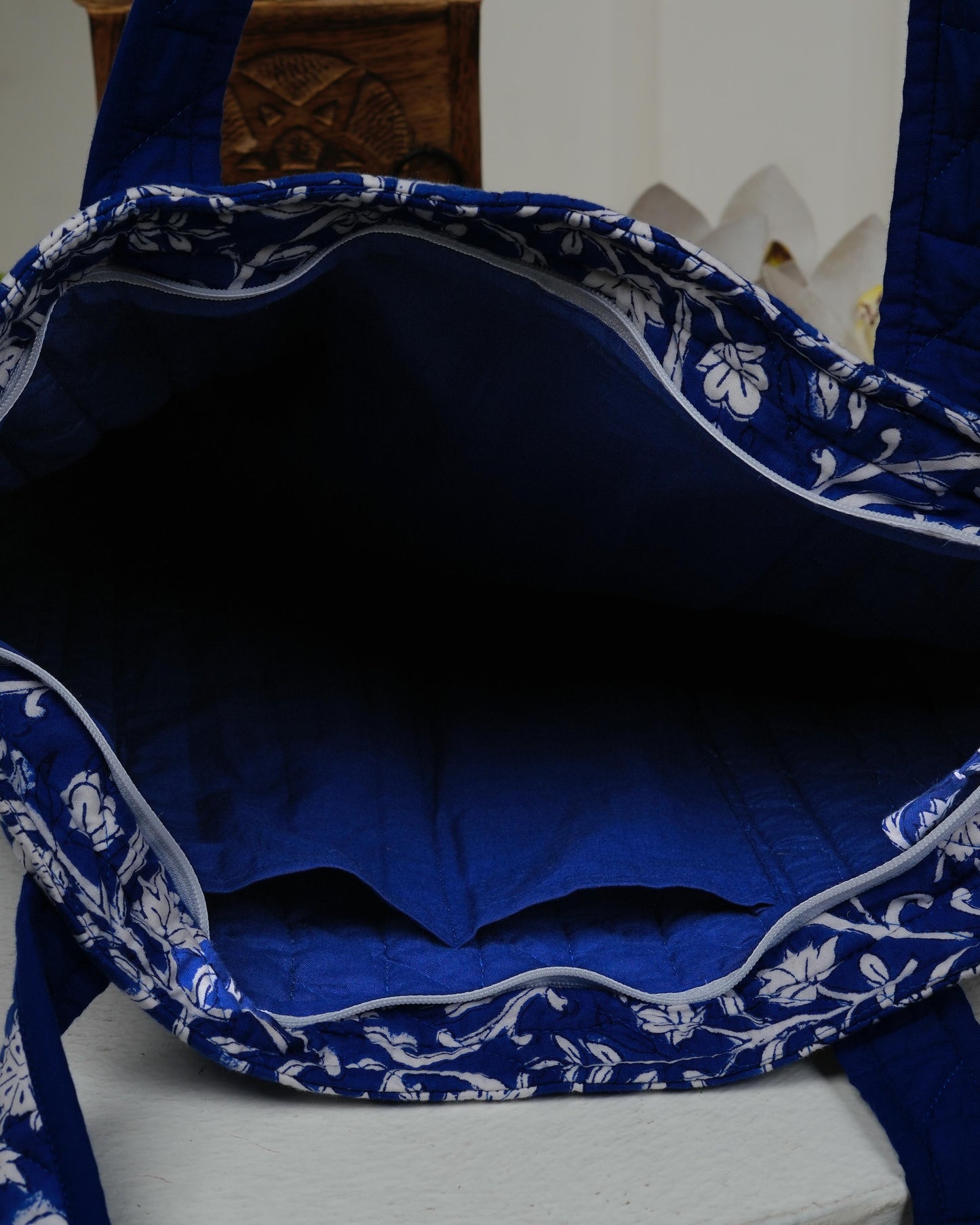 Royal Blue Quilted Tote Bag | Made in Jaipur