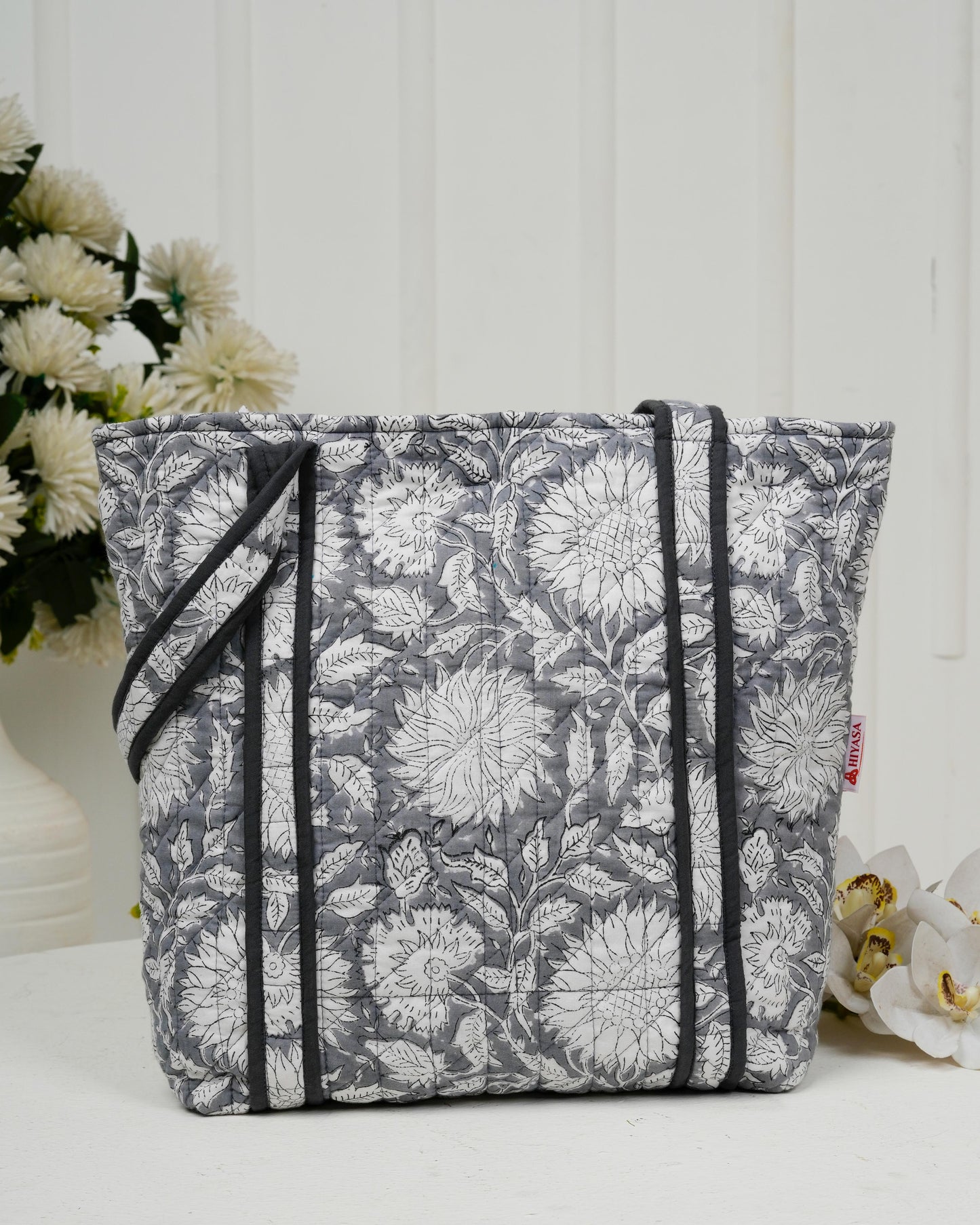 Elegant Grey Quilted Tote Bag | Made in Jaipur