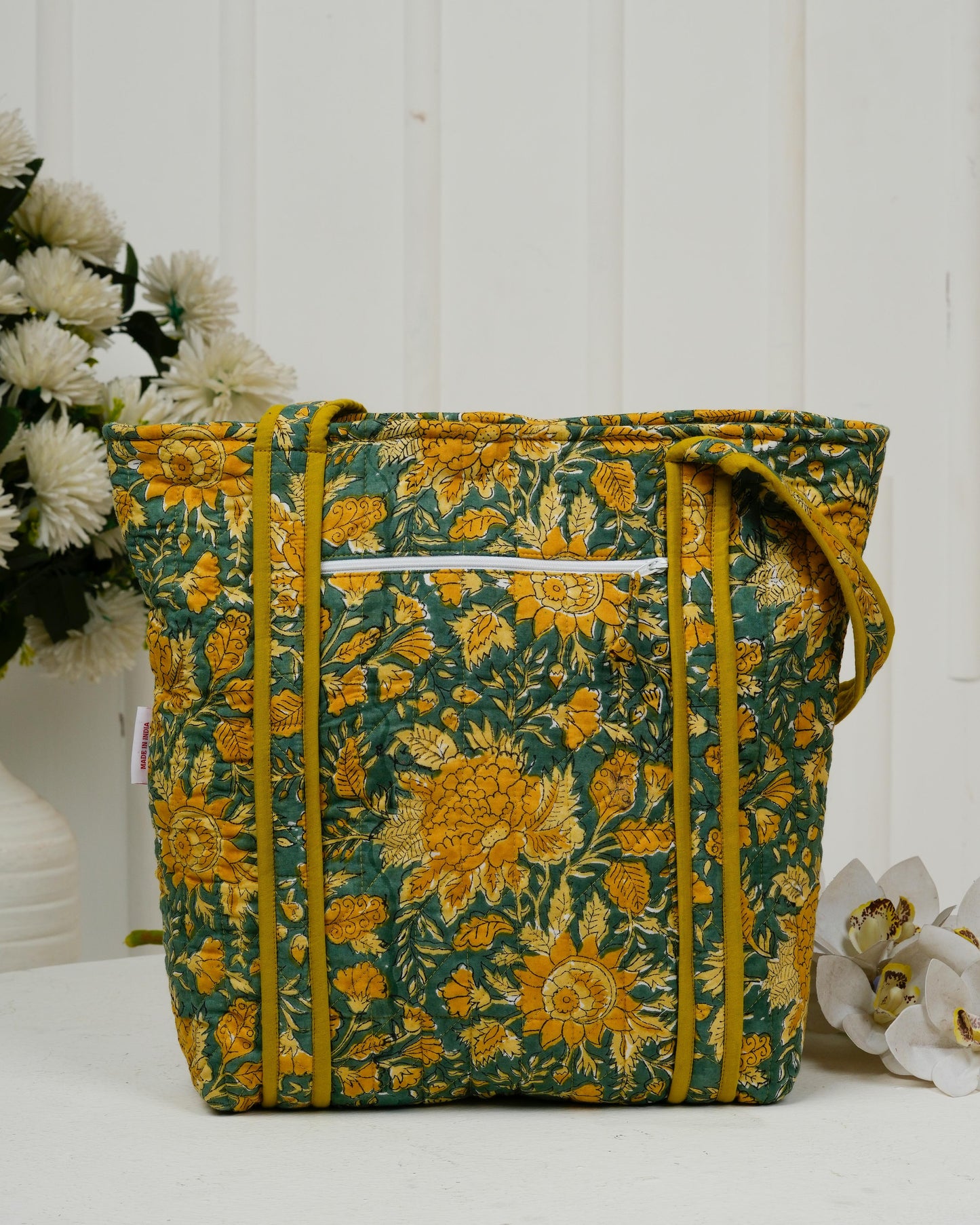 Soulful Mustard Quilted Tote Bag | Made in Jaipur