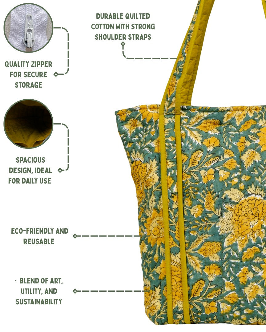 Soulful Mustard Quilted Tote Bag | Made in Jaipur