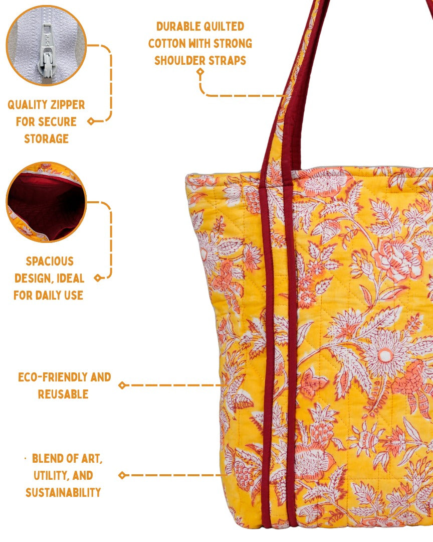 Radiant Yellow Quilted Tote Bag | Made in Jaipur