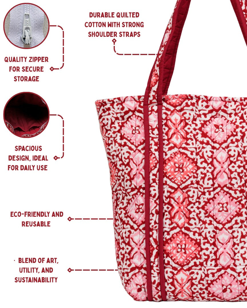 Sweet Red Quilted Tote Bag | Made in Jaipur