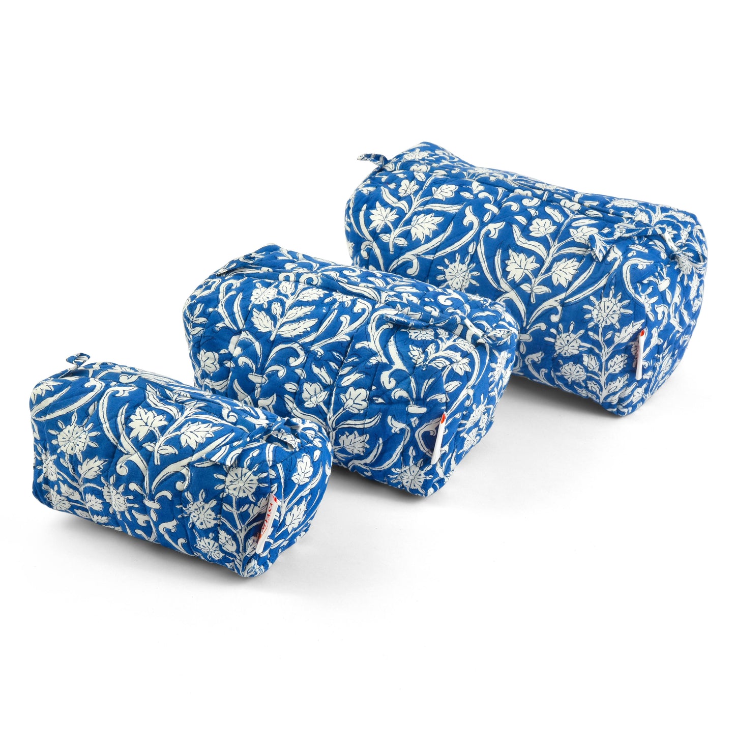 Royal Blue - Set of 3 Handblock Printed Quilted Pouches | Crafted in Jaipur