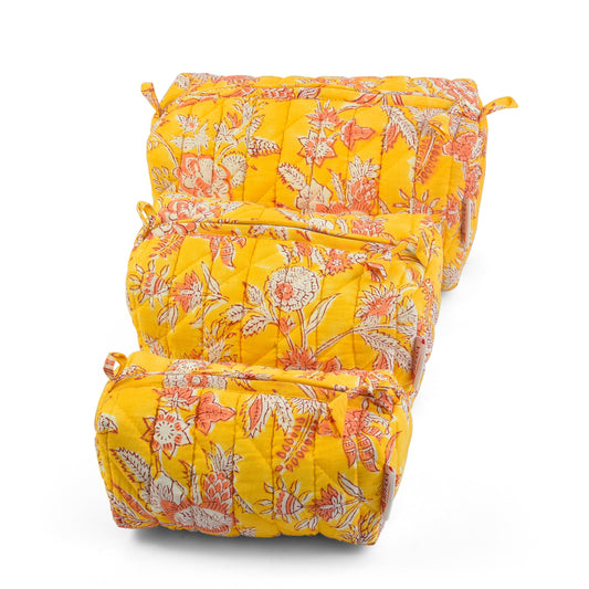 Radiant Yellow - Set of 3 Handblock Printed Quilted Pouches | Crafted in Jaipur