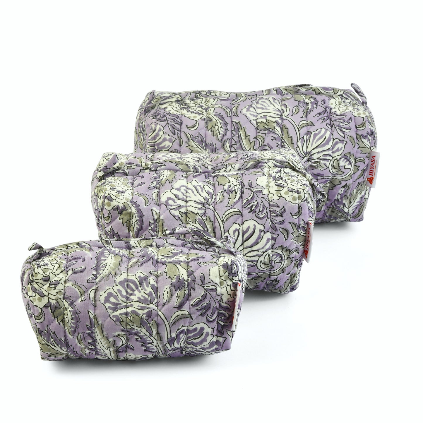 Lilac Joy - Set of 3 Handblock Printed Quilted Pouches | Crafted in Jaipur