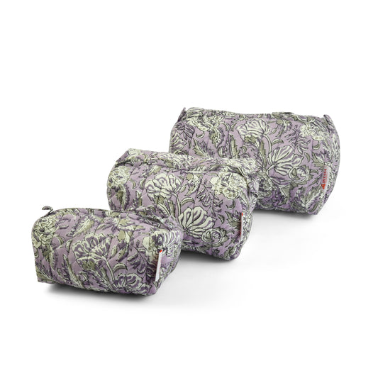 Lilac Joy - Set of 3 Handblock Printed Quilted Pouches | Crafted in Jaipur