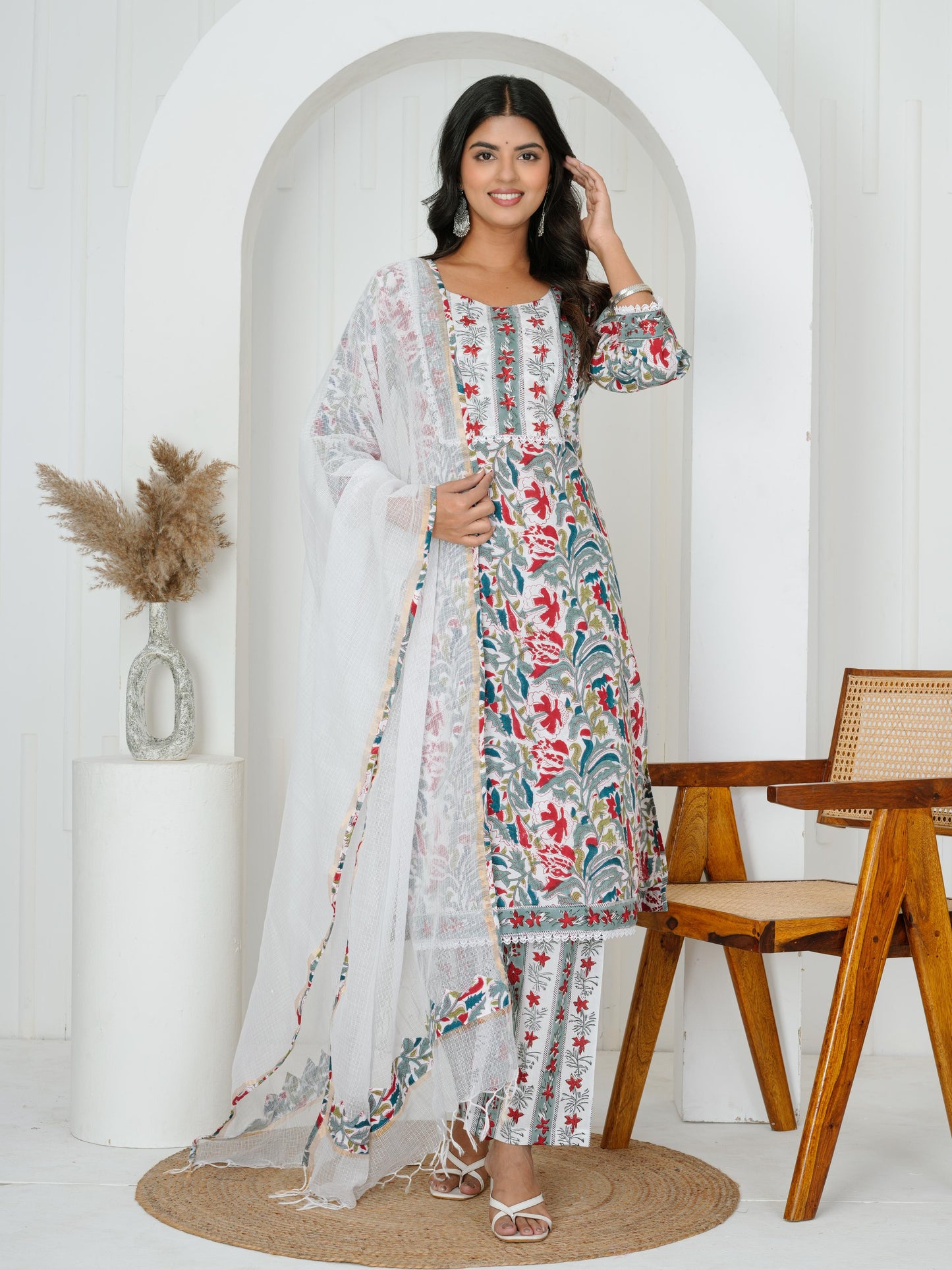 Wisdom Grey Three Piece Suit with Kota Doriya Dupatta